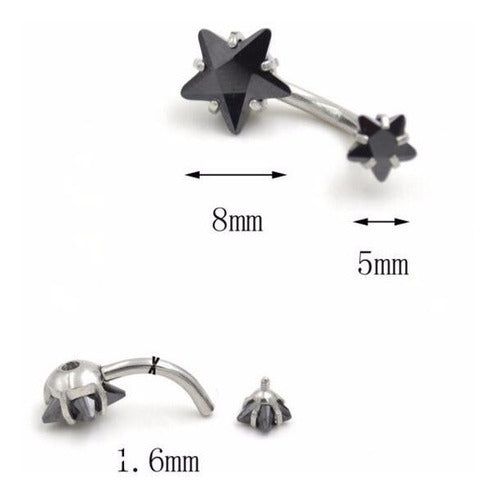 Piercing De Umbigo Prata 2 Estrela Aço Cirúrgico Zircônia