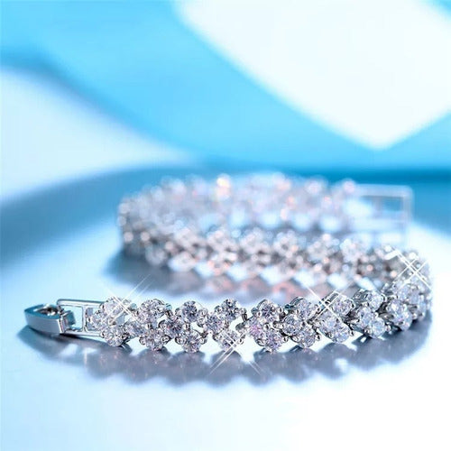 Pulseira Bracelete Prata Com Zircônia Noiva Debutante Luxo