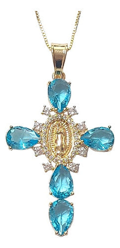 Colar Cruz Crucifixo Zirconia Vermelho Verde Azul F Ouro 18k