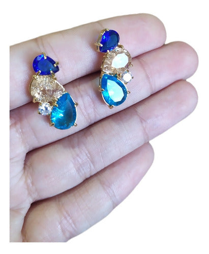 Brinco Ear Cuff Pedra Colorido Zirconia Fusion Dourado Festa