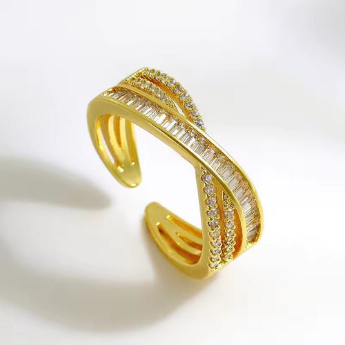 Anel Pedra Zirconia Festa Dourado Ajustável Folheado Luxo