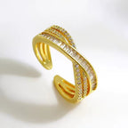 Anel Pedra Zirconia Festa Dourado Ajustável Folheado Luxo