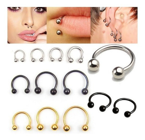 Piercing Septo Ferradura Nariz Cartilagem Preto Prata Ouro
