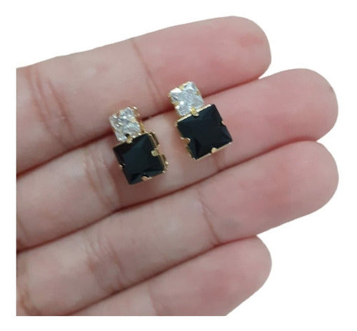 Brinco Zirconia Noiva Dourado Folheado A Ouro 18k Semi Joia Com Garantia Pequeno Quandrado Barato Delicado