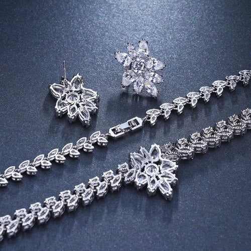Conjunto Colar E Brinco Noiva Zircônia Prata Festa Debutante