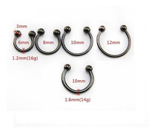Piercing Septo Ferradura Nariz Cartilagem Preto Prata Ouro