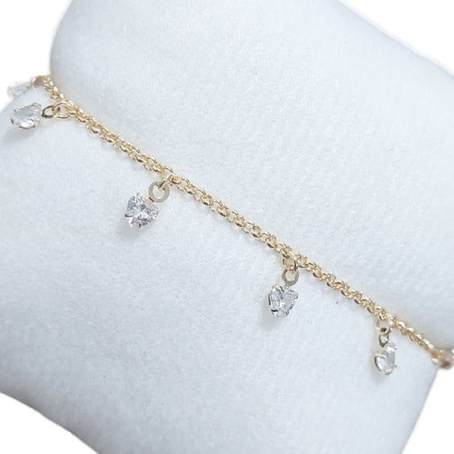 Pulseira Bracelete Dourada  Banhado A Ouro Zirconia Coração