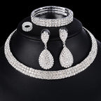Conjunto Colar Chocker Pulseira Brinco Anel Noiva Strass