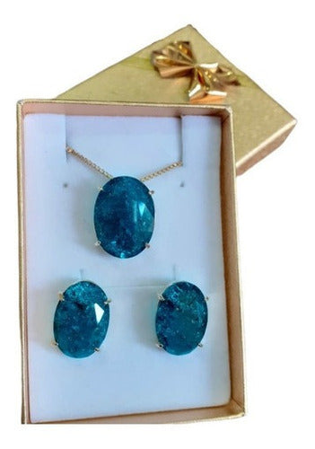 Conjunto Colar E Brinco Zirconia Fusion Tiffan Oval Verde
