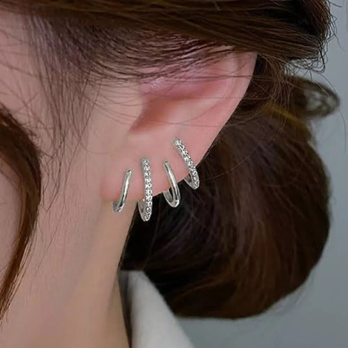 Brinco Ear Cuff  Pedra Zirconia Prata Pequeno Meia Argola