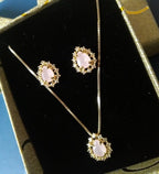 Conjunto Colar E Brinco Gota Pedra Rosê Zirconia F Ouro 18k
