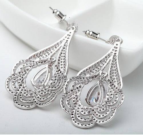 Brinco Noiva Zirconia Prata Formatura Debutante Gota Grande