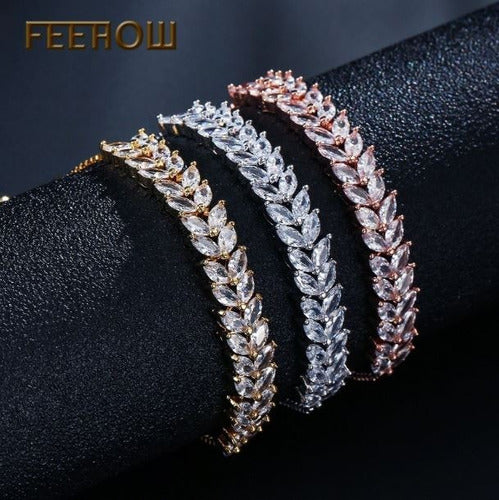 Pulseira Bracelete Dourada Rosê Com Zircônia Noiva Debutante