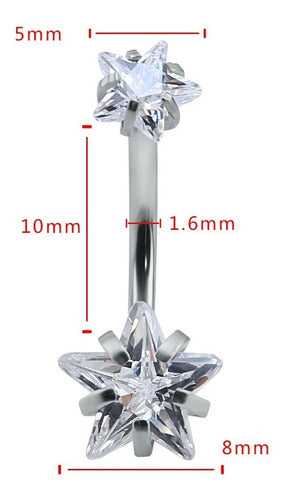 Piercing De Umbigo Prata 2 Estrela Aço Cirúrgico Zircônia