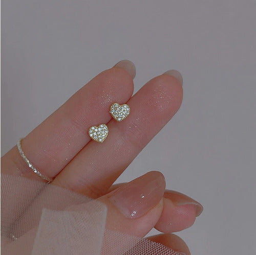 Brinco Infantil Pequeno Coração Pedra Zirconia F. Ouro 18k