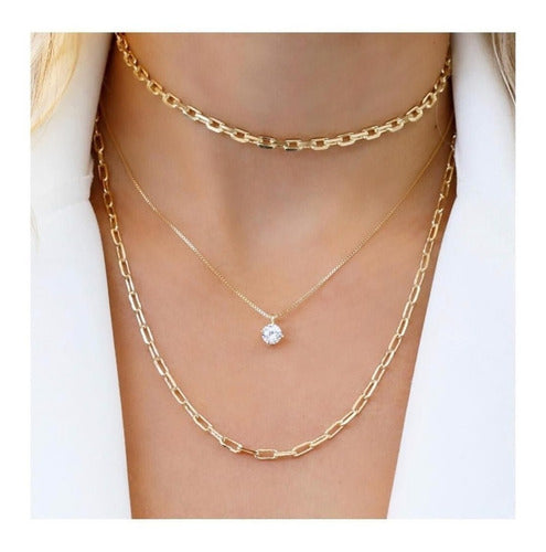 Colar Gargantilha Pedra Zirconia Dourado Ponto De Luz F Ouro