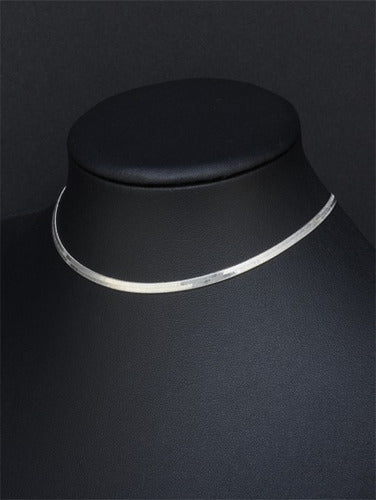 Colar Fita Laminado Pele De Cobra Prata Aço Inoxidável 4 Mm