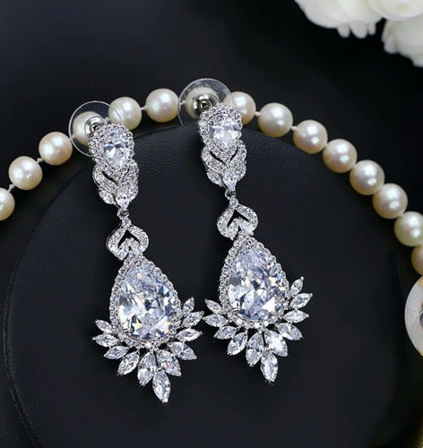 Brinco Noiva Zirconia Prata Festa Debutante Luxo Pendurado