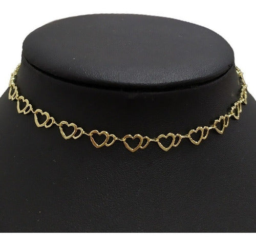 Colar Chocker Coração Folheado A Ouro 18k Semijoia