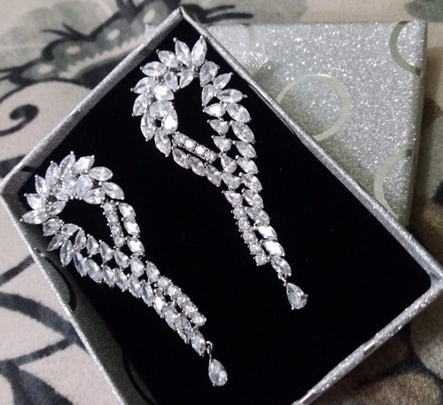 Brinco Zirconia Prata Noiva Festa Pendurado Debutante Grande