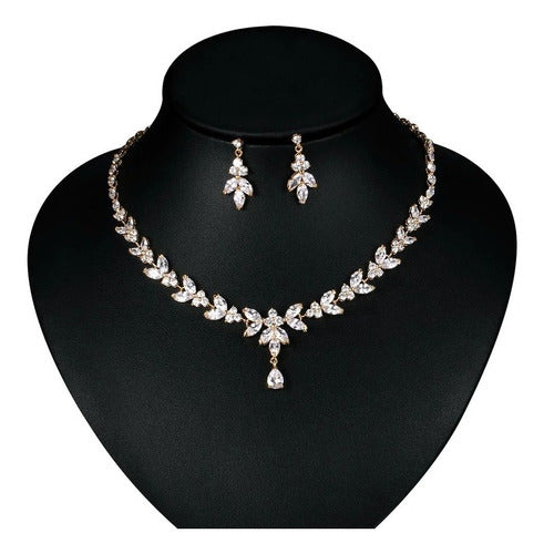Colar E Brinco Noiva Zircônia Dourado Festa Debutante Luxo
