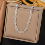 Colar Fita Trançado Duplo Largo Dourado Ou Prata Aço Inox