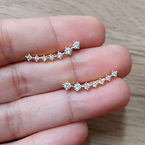 Brinco Ear Cuff Noiva Pedra Zirconia Dourado Debutante Festa