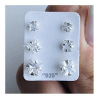 Trio Brinco Pedra Zirconia Quadrado Prata 925 3 4 5 Mm