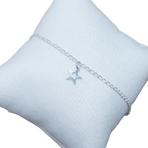 Pulseira Infantil Prata 925 Legítima Pingente Estrela Pedra