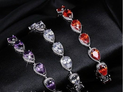 Pulseira Bracelete Prata Com Zircônia Noiva Debutante Gota