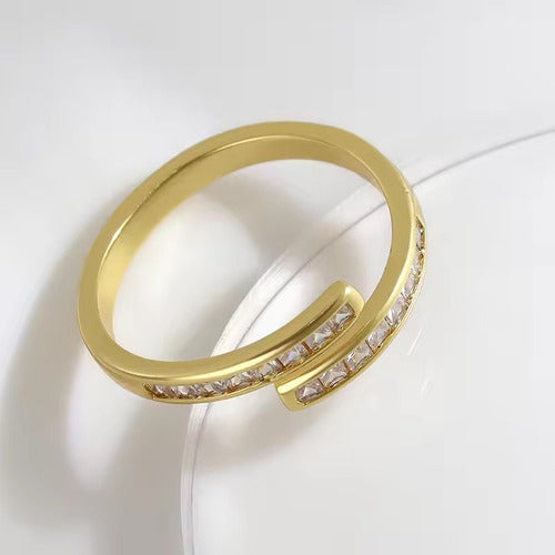 Anel Pedra Zirconia Festa Dourado Ajustável Folheado Delicad