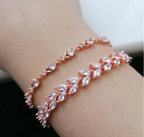 Pulseira Bracelete Rosê Gold Com Zircônia Noiva Debutante
