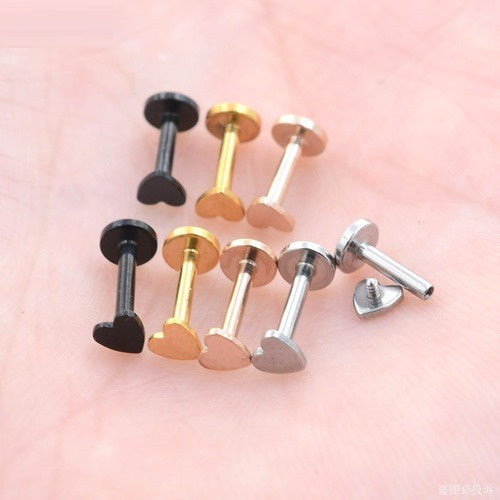 Piercing Tragus Labret Cartilagem Mini Coracao 4 Mm Aco cirurgico prata preto dourado rose gold