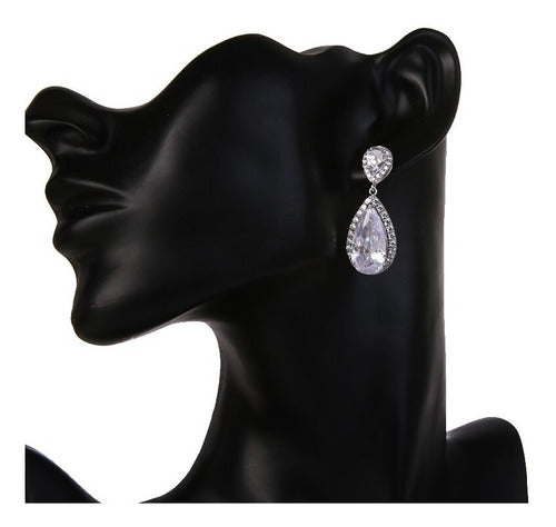 Brinco Noiva Pedra Zirconia Prata Festa Gota Luxo Debutante