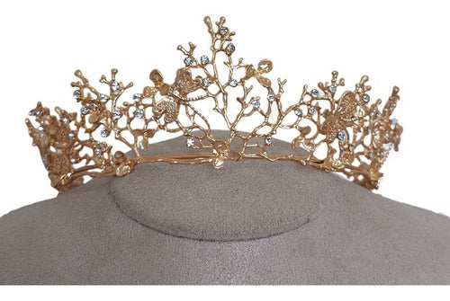 Coroa Cabelo Noiva Strass Dourada Debutante 15 Anos