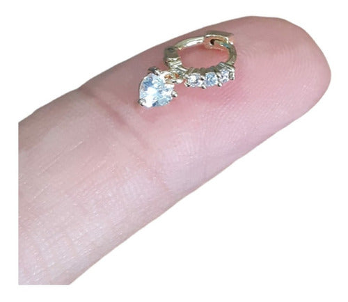 Brinco Argola Com Pedra De Zircônia Coração Pendurada F Ouro