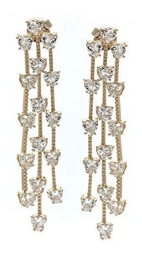 Brinco Noiva Dourado Zirconia Pendurado Debutante Festa Luxo