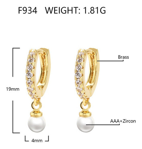 Brinco Argola Com Pedra De Zircônia Péorla Pendurada F Ouro