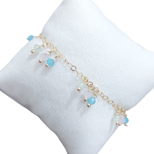 Pulseira Pingentes Pedras Cristais Coloridos Banhado A Ouro