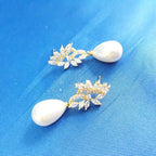 Brinco Pérola E Zirconia Noiva Pequeno Delicado Dourado Gota