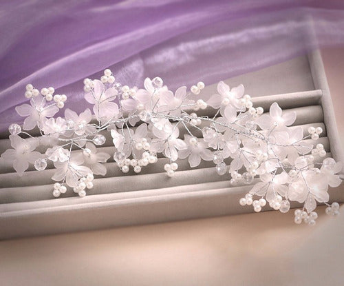Enfeite Arranjo Tiara Cabelo Noiva Perola Cristal Prata