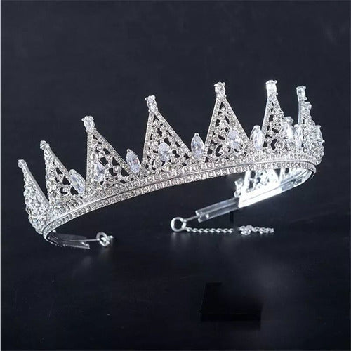 Coroa Porta Coque Noiva Zirconia E Strass Debutante Prata