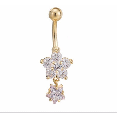 Piercing De Umbigo Dourado Flor Estrela Folheado Zirconia