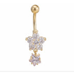 Piercing De Umbigo Dourado Flor Estrela Folheado Zirconia