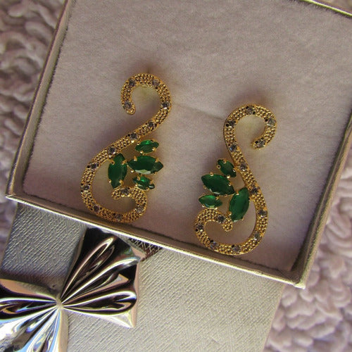 Brinco Dourado Noiva Pedra Zirconia Verde Azul Preto Festa