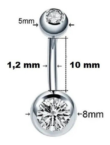 Piercing Umbigo 2 Pedras Aço Cirúrgico Haste De 6 8 10 Mm