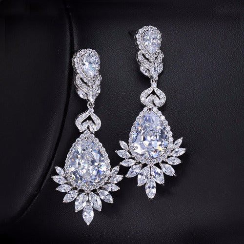 Brinco Verde Madrinha Zirconia Prata Festa Debutante Grande