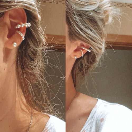 Piercing Argola Orelha Falso Fake Pérola Dourado