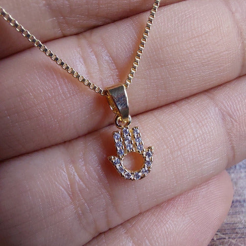 Colar Mandala Hamsá Mão De Fátima Pedra Zirconia Semi Joia