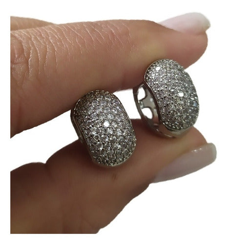 Brinco Argola Pedra Zirconia Prata Unissex Antialérgico